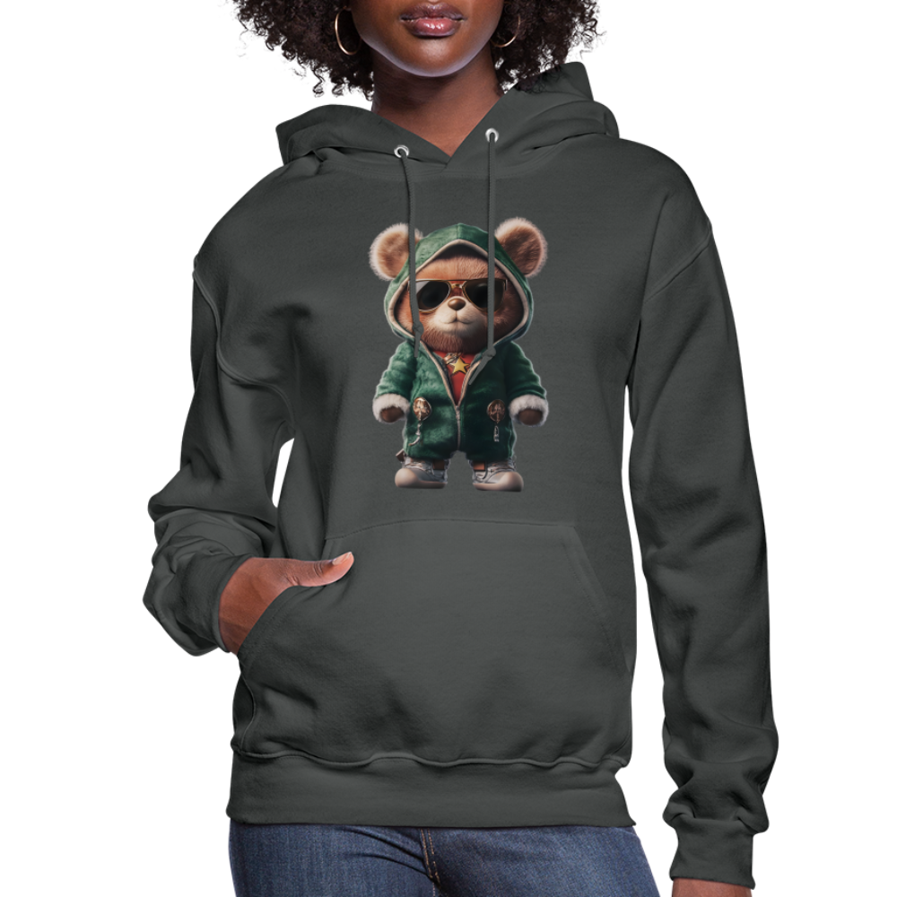 Hooded Gangster Christmas Teddy Bear (Design D) Women's Hoodie - asphalt
