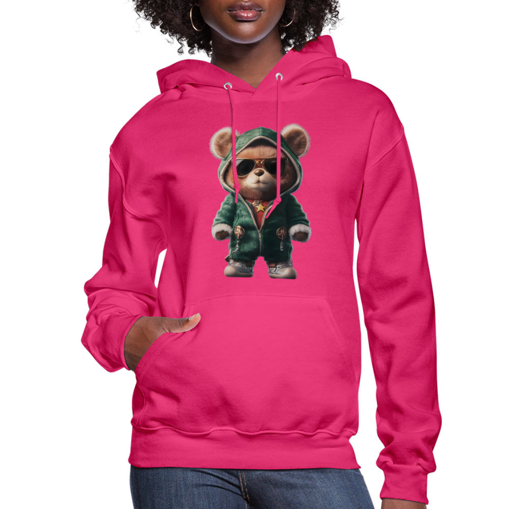 Hooded Gangster Christmas Teddy Bear (Design D) Women's Hoodie - fuchsia