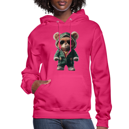 Hooded Gangster Christmas Teddy Bear (Design D) Women's Hoodie - fuchsia