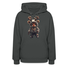 Gangster Hooded Christmas Red Nose Teddy Bear With Antlers (Design I) Women's Hoodie - asphalt