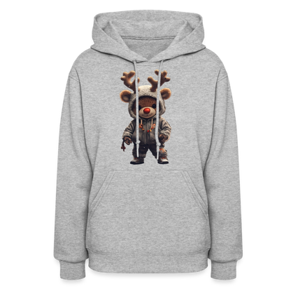 Gangster Hooded Christmas Red Nose Teddy Bear With Antlers (Design I) Women's Hoodie - heather gray