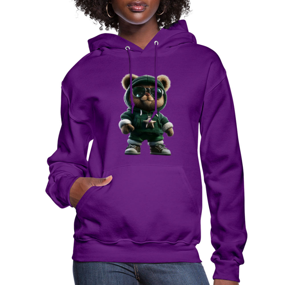Hooded Gangster Christmas Teddy Bear (Design B) Women's Hoodie - purple