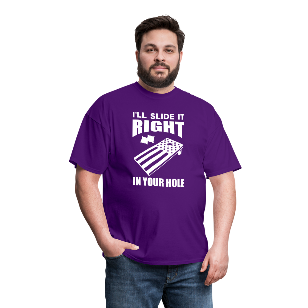 I'll Slide it Right in Your Hole Cornhole Unisex Classic T-Shirt - purple