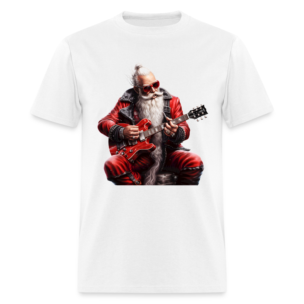 Santa Claus Hair Bun Playing Guitar Unisex Classic T-Shirt - white