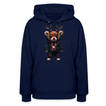 Gangster Christmas Red Nose Teddy Bear With Antlers (Design H) Women's Hoodie - navy