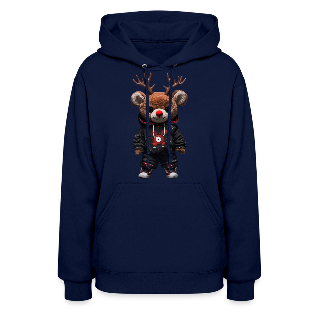 Gangster Christmas Red Nose Teddy Bear With Antlers (Design H) Women's Hoodie - navy
