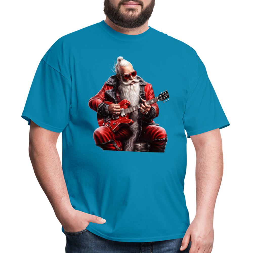 Santa Claus Hair Bun Playing Guitar Unisex Classic T-Shirt - turquoise