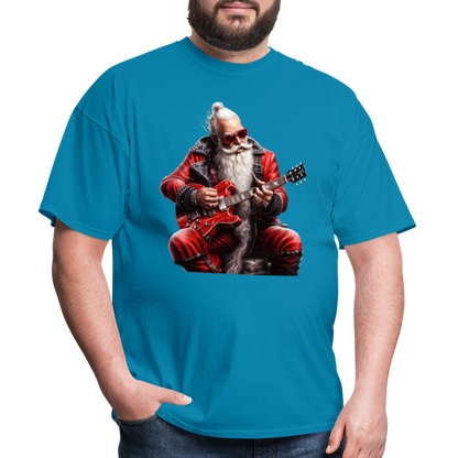 Santa Claus Hair Bun Playing Guitar Unisex Classic T-Shirt - turquoise