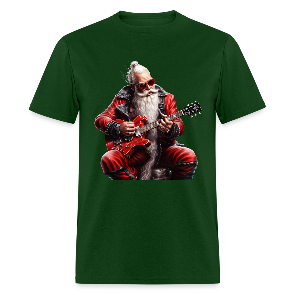 Santa Claus Hair Bun Playing Guitar Unisex Classic T-Shirt - forest green