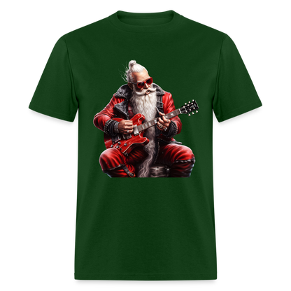 Santa Claus Hair Bun Playing Guitar Unisex Classic T-Shirt - forest green
