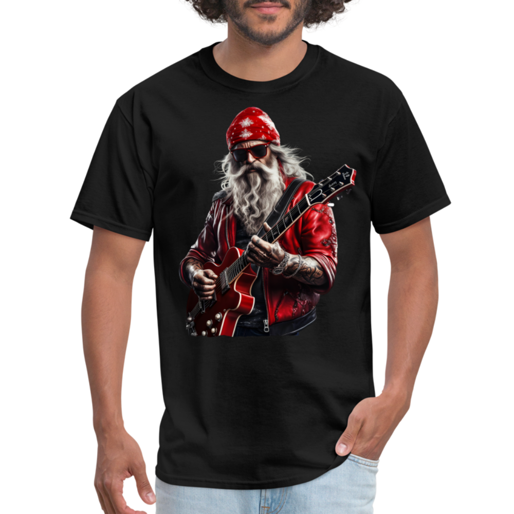 Santa in a Bandana Playing Guitar Unisex Classic T-Shirt - black