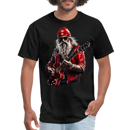Santa in a Bandana Playing Guitar Unisex Classic T-Shirt - black