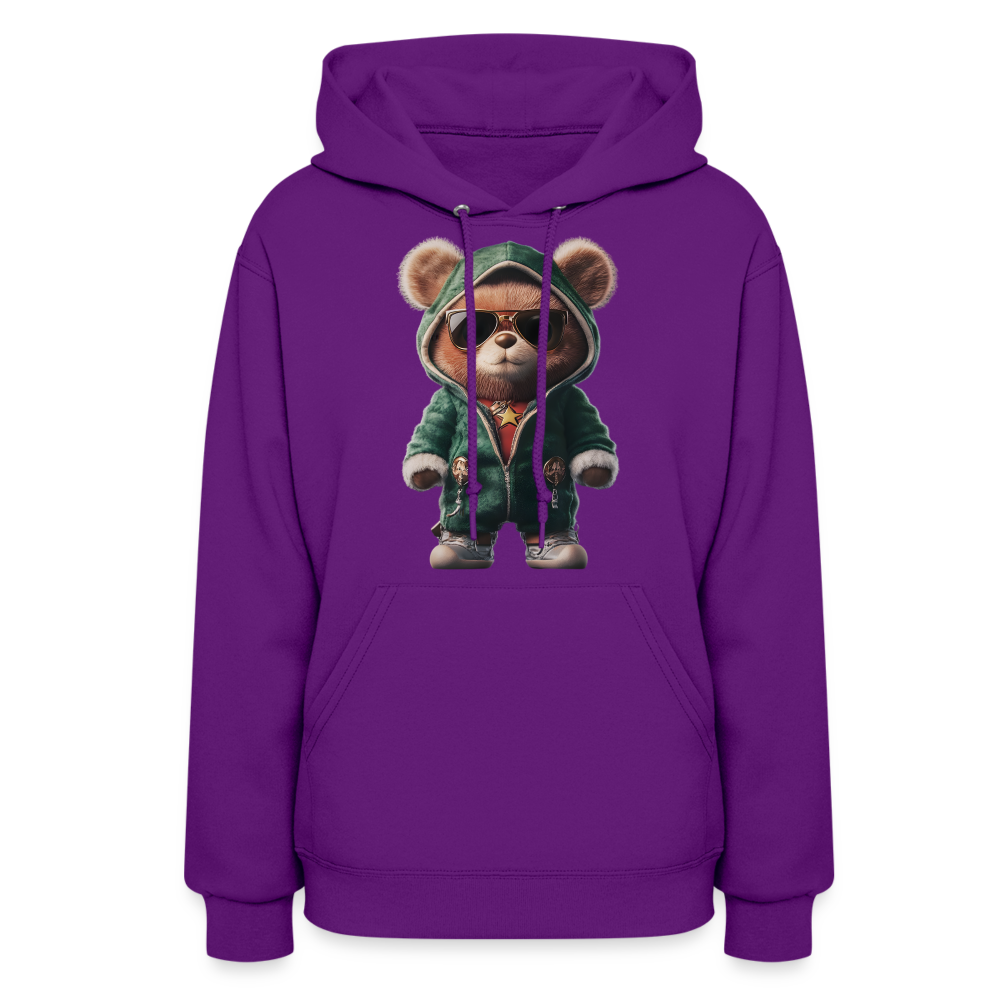Hooded Gangster Christmas Teddy Bear (Design D) Women's Hoodie - purple