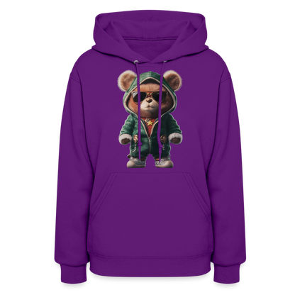Hooded Gangster Christmas Teddy Bear (Design D) Women's Hoodie - purple