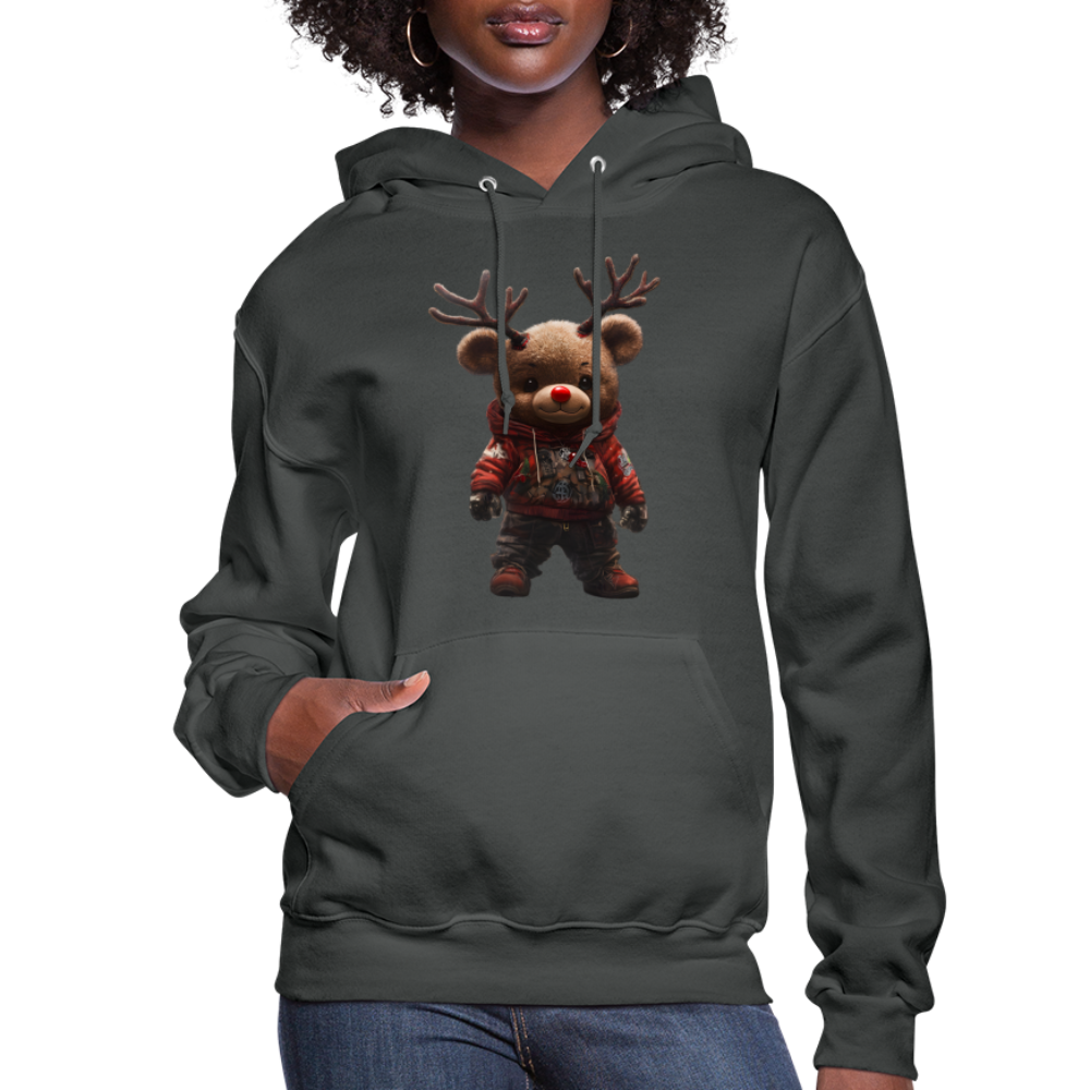 Gangster Christmas Teddy Bear With Antlers (Design E) Women's Hoodie - asphalt