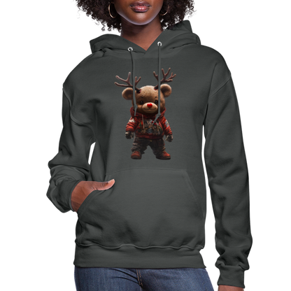Gangster Christmas Teddy Bear With Antlers (Design E) Women's Hoodie - asphalt