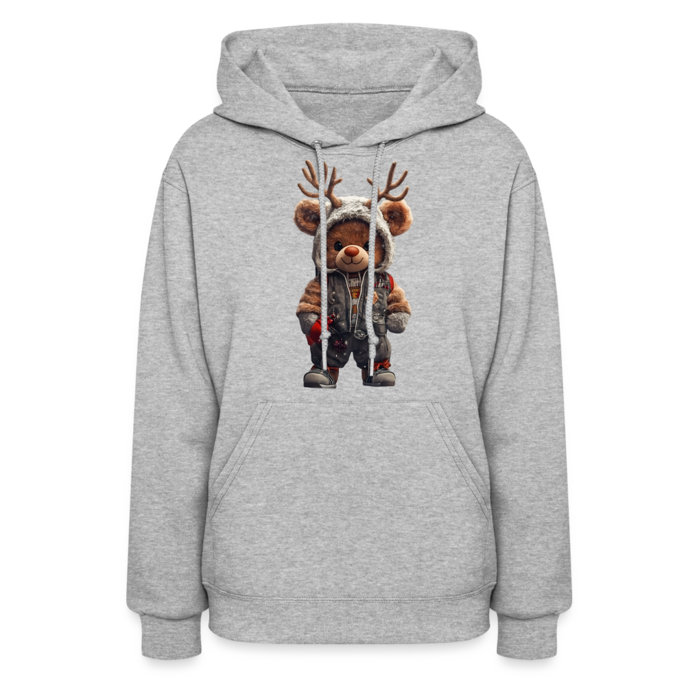 Gangster Hooded Christmas Red Nose Teddy Bear With Antlers (Design G) Women's Hoodie - heather gray
