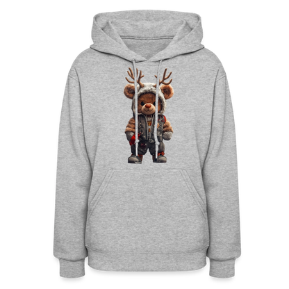 Gangster Hooded Christmas Red Nose Teddy Bear With Antlers (Design G) Women's Hoodie - heather gray