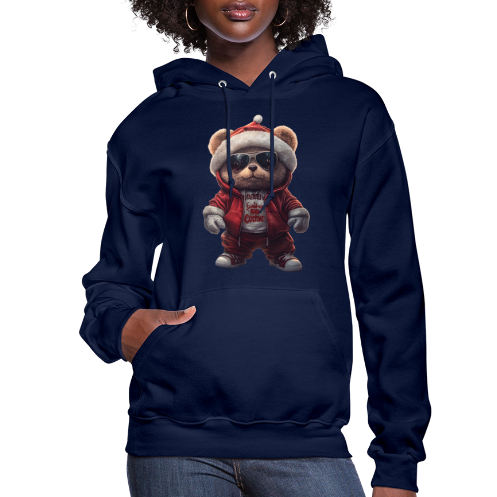 Hooded Gangster Christmas Teddy Bear (Design C) Women's Hoodie - navy