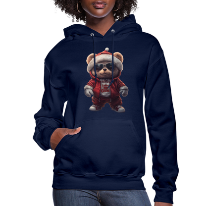Hooded Gangster Christmas Teddy Bear (Design C) Women's Hoodie - navy