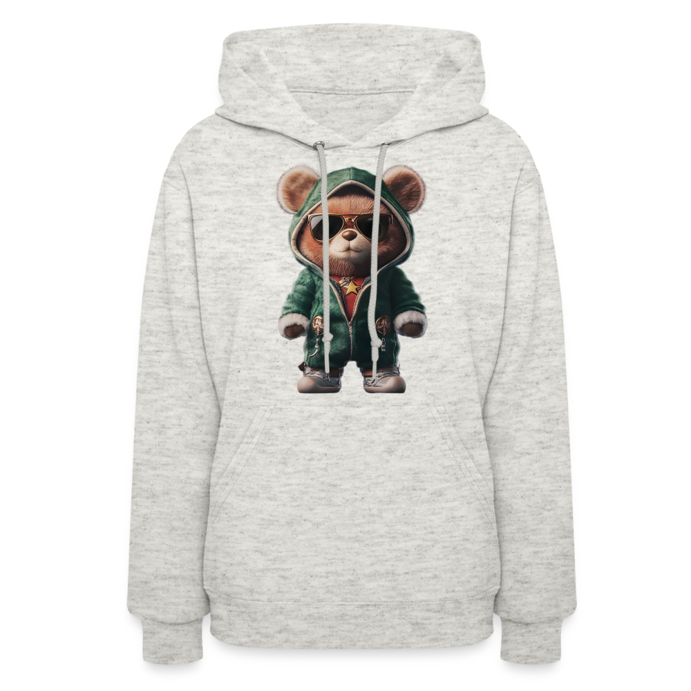 Hooded Gangster Christmas Teddy Bear (Design D) Women's Hoodie - heather oatmeal