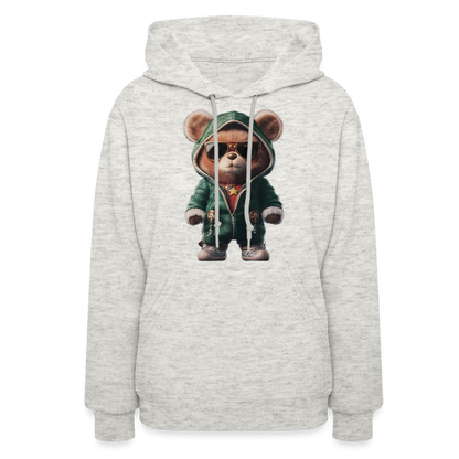 Hooded Gangster Christmas Teddy Bear (Design D) Women's Hoodie - heather oatmeal