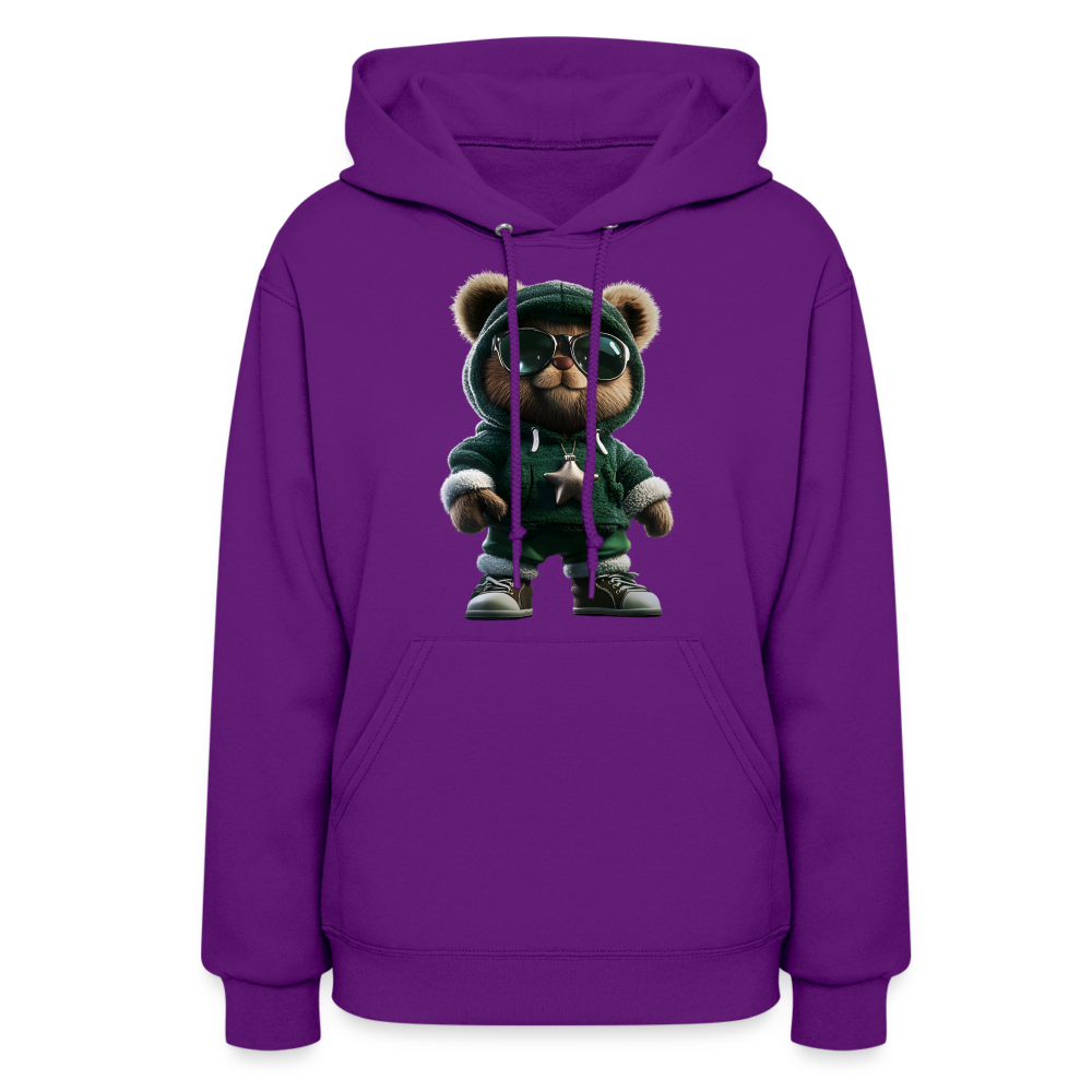 Hooded Gangster Christmas Teddy Bear (Design B) Women's Hoodie - purple