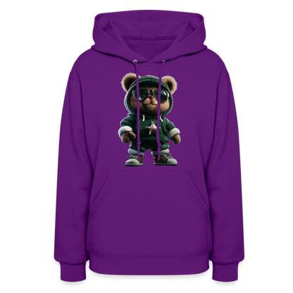Hooded Gangster Christmas Teddy Bear (Design B) Women's Hoodie - purple
