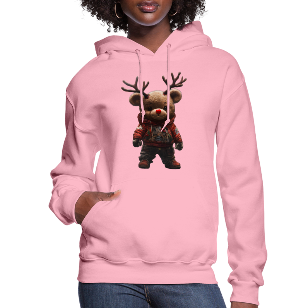 Gangster Christmas Teddy Bear With Antlers (Design E) Women's Hoodie - classic pink