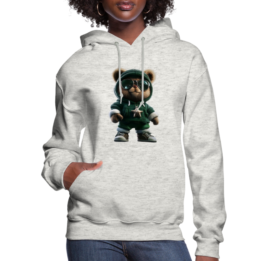 Hooded Gangster Christmas Teddy Bear (Design B) Women's Hoodie - heather oatmeal
