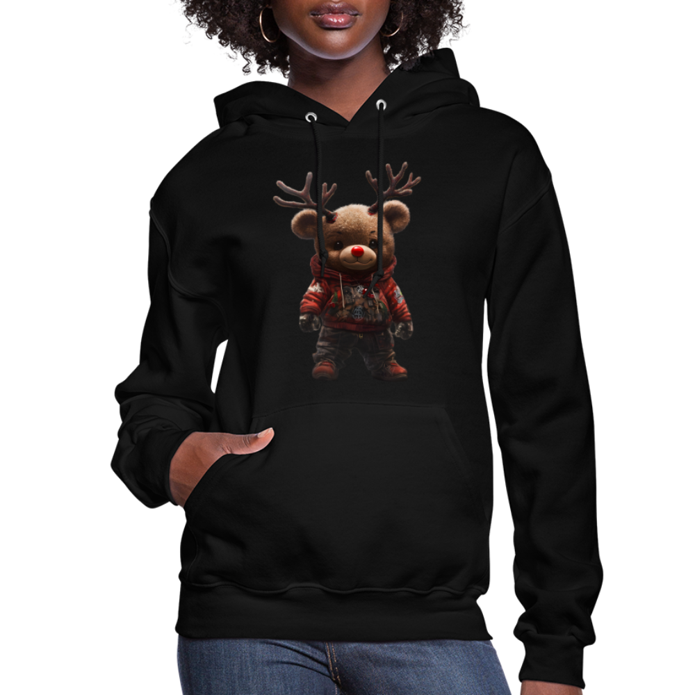 Gangster Christmas Teddy Bear With Antlers (Design E) Women's Hoodie - black