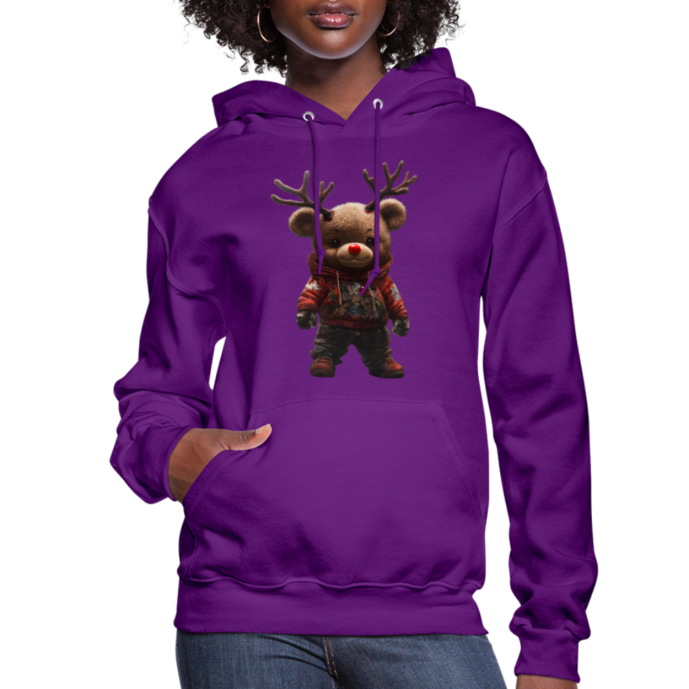 Gangster Christmas Teddy Bear With Antlers (Design E) Women's Hoodie - purple
