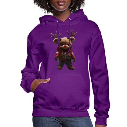 Gangster Christmas Teddy Bear With Antlers (Design E) Women's Hoodie - purple