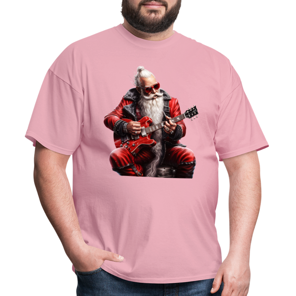 Santa Claus Hair Bun Playing Guitar Unisex Classic T-Shirt - pink