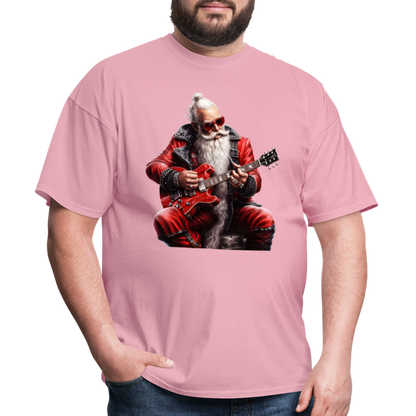 Santa Claus Hair Bun Playing Guitar Unisex Classic T-Shirt - pink