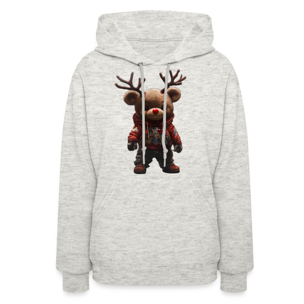 Gangster Christmas Teddy Bear With Antlers (Design E) Women's Hoodie - heather oatmeal