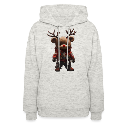 Gangster Christmas Teddy Bear With Antlers (Design E) Women's Hoodie - heather oatmeal