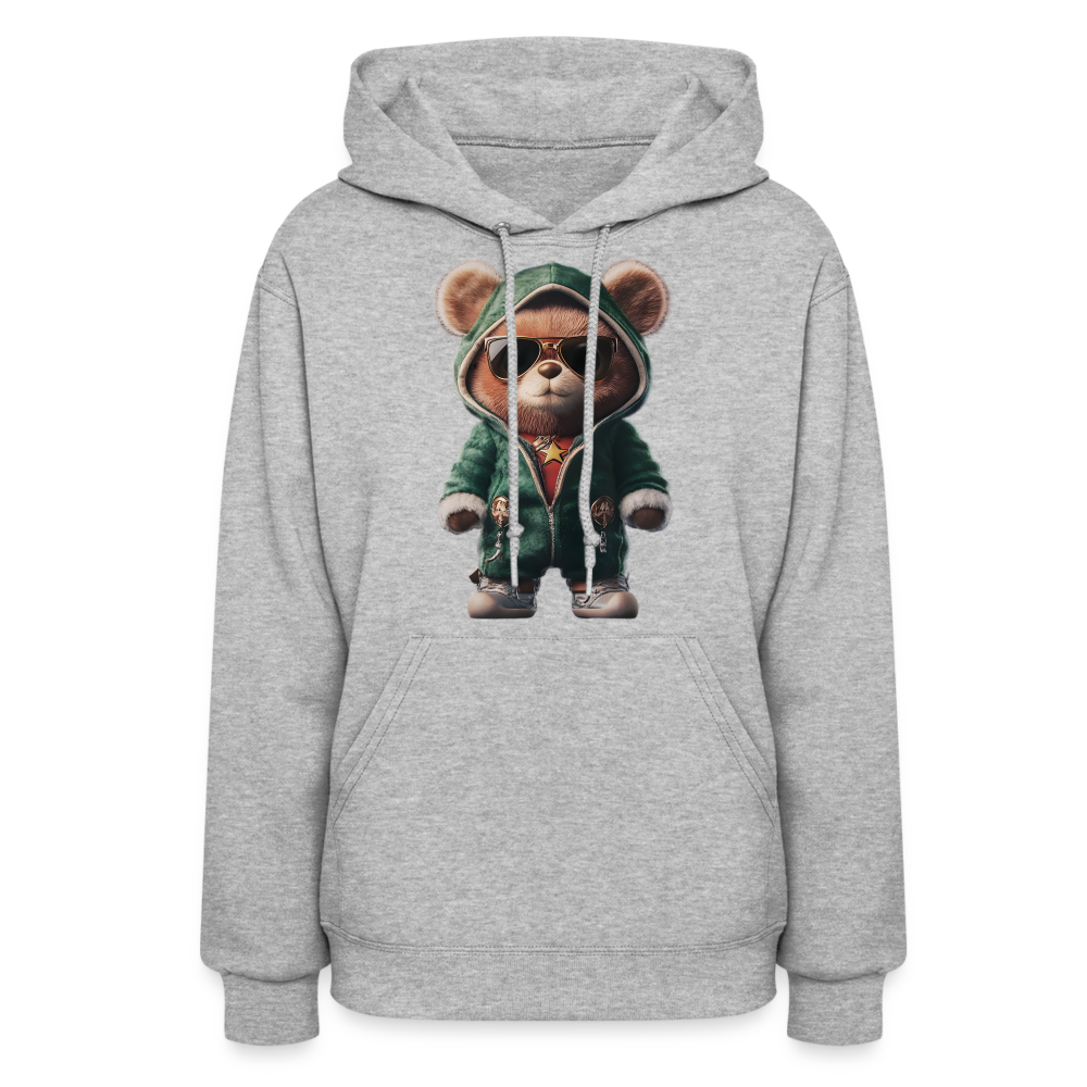 Hooded Gangster Christmas Teddy Bear (Design D) Women's Hoodie - heather gray