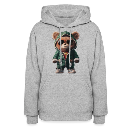 Hooded Gangster Christmas Teddy Bear (Design D) Women's Hoodie - heather gray