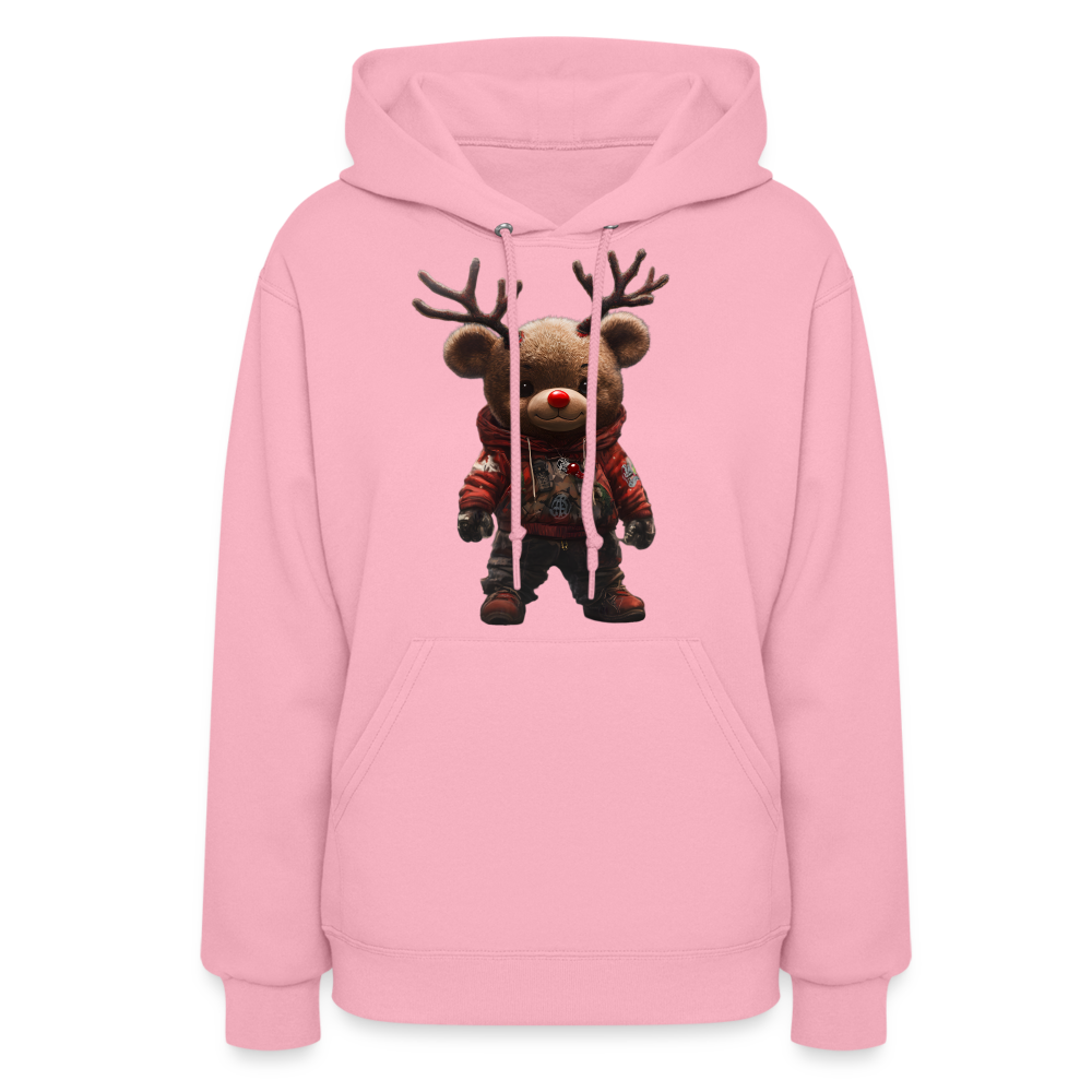 Gangster Christmas Teddy Bear With Antlers (Design E) Women's Hoodie - classic pink