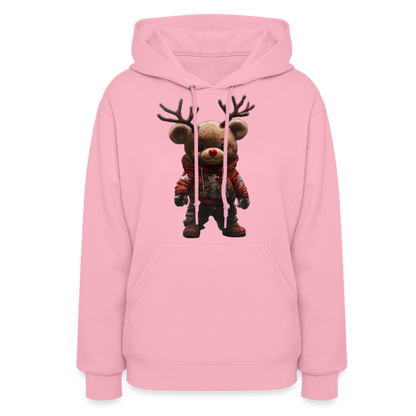 Gangster Christmas Teddy Bear With Antlers (Design E) Women's Hoodie - classic pink