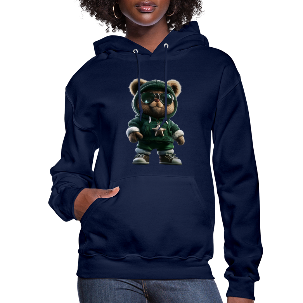 Hooded Gangster Christmas Teddy Bear (Design B) Women's Hoodie - navy