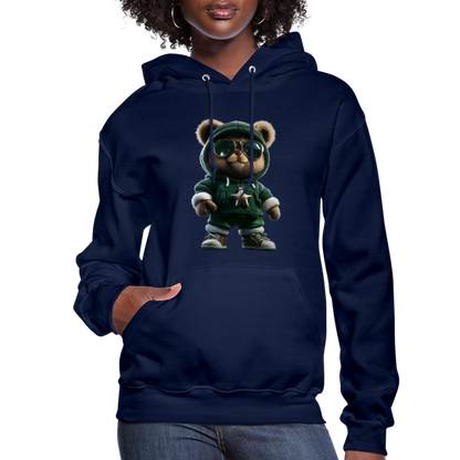 Hooded Gangster Christmas Teddy Bear (Design B) Women's Hoodie - navy