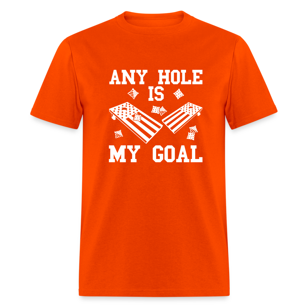 Any Hole is My Goal Cornhole Unisex Classic T-Shirt - orange