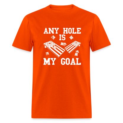 Any Hole is My Goal Cornhole Unisex Classic T-Shirt - orange