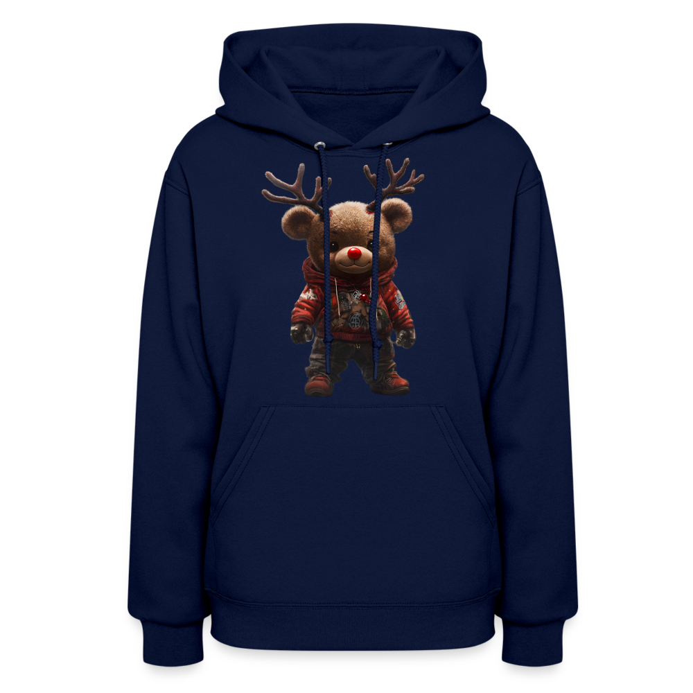 Gangster Christmas Teddy Bear With Antlers (Design E) Women's Hoodie - navy
