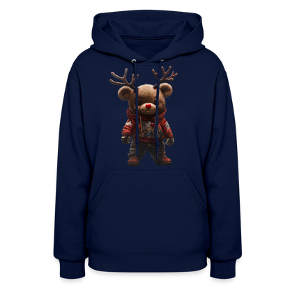 Gangster Christmas Teddy Bear With Antlers (Design E) Women's Hoodie - navy