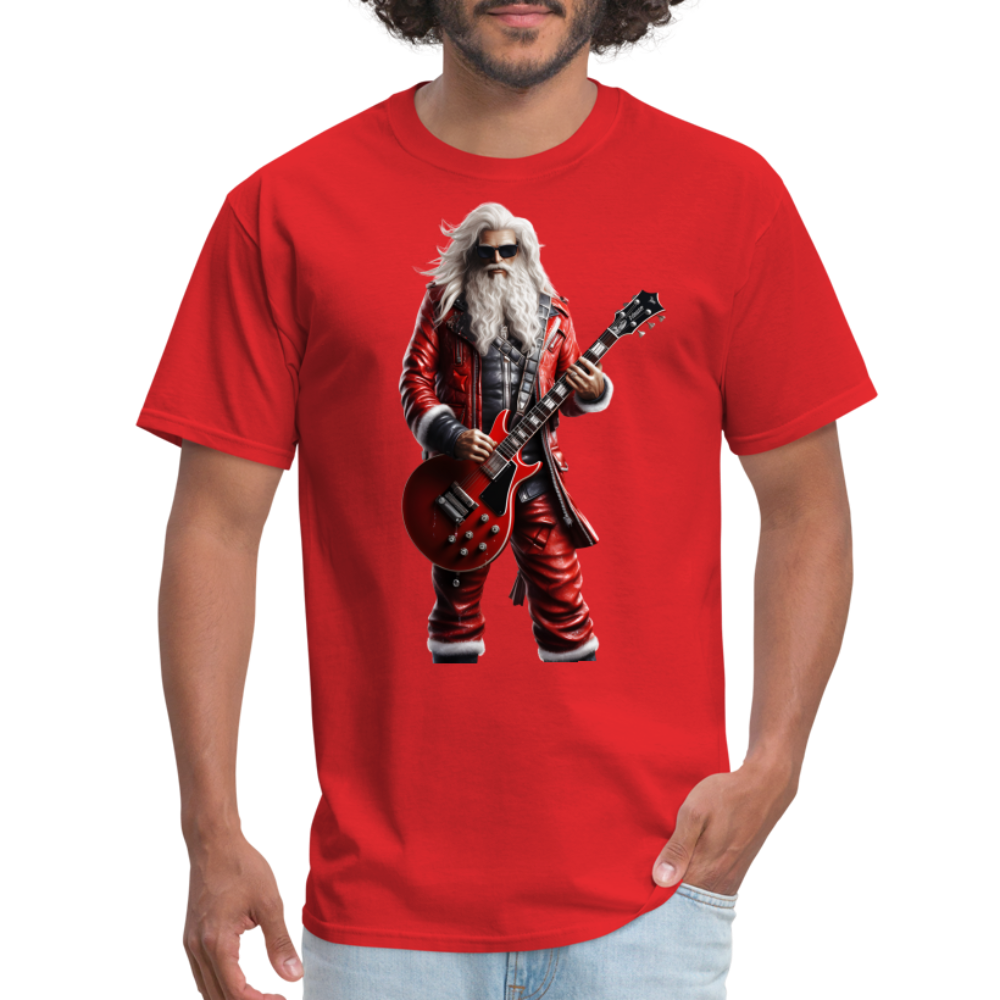 Santa Rock Star Playing Guitar Unisex Classic T-Shirt - red