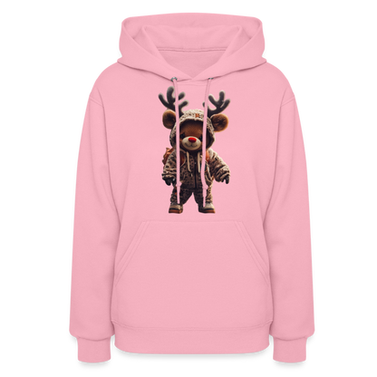 Gangster Hooded Christmas Red Nose Teddy Bear With Antlers (Design J) Women's Hoodie - classic pink
