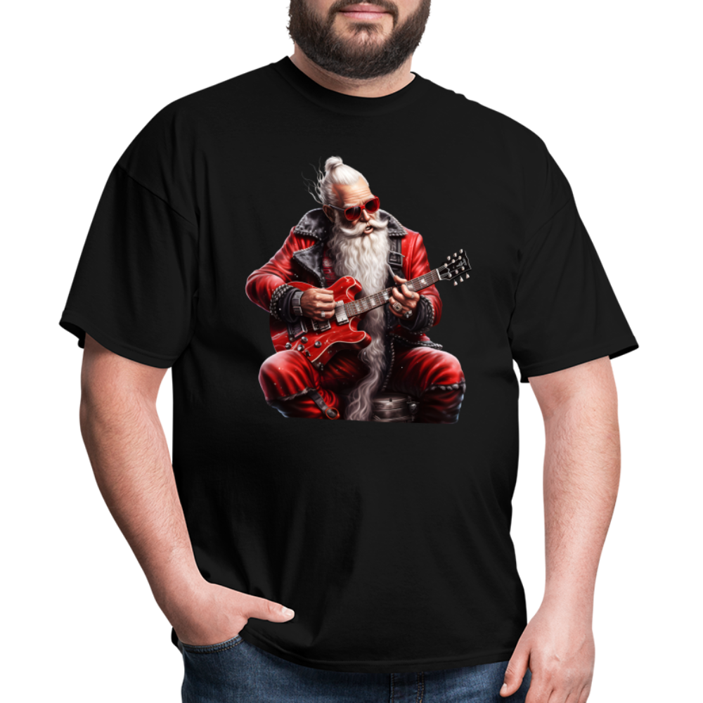Santa Claus Hair Bun Playing Guitar Unisex Classic T-Shirt - black